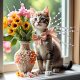 Котята и ваза с цветами.11