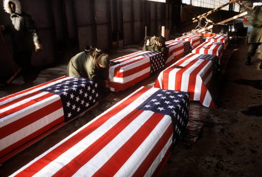 Caskets containing the dead from Arrow Air Flight 1285