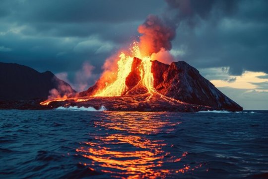 An-active-volcano-forcefully-releases-molten-lava-into-the-s