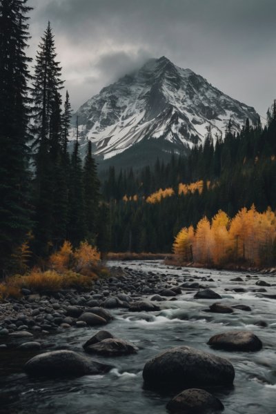 Ver with rocks and a mountain in the back 2