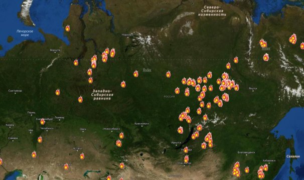 Карта пожаров, июль 2024