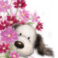 Dog with Flowers I Art Print by MAKIKO iCanvas